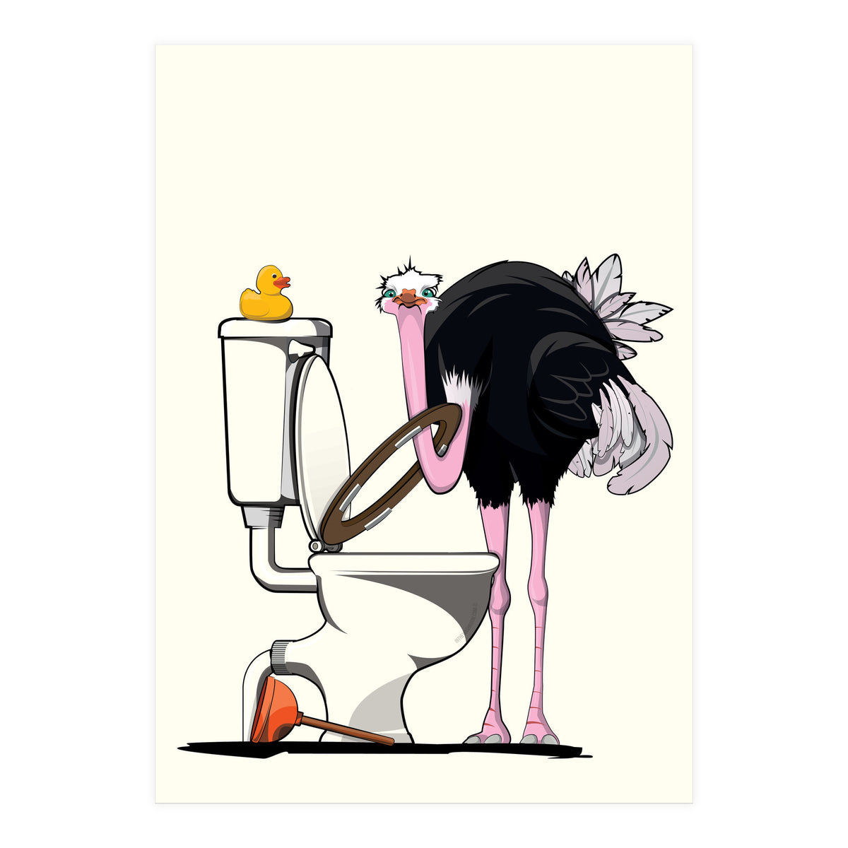 Ostrich on the Toilet, Funny Bathroom Humour (Print Only)