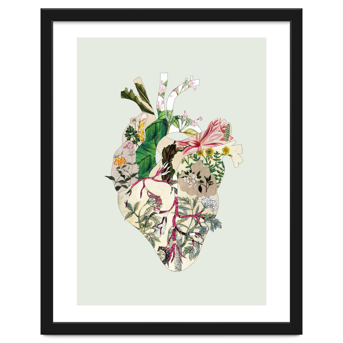 Vintage Botanical Heart - Green