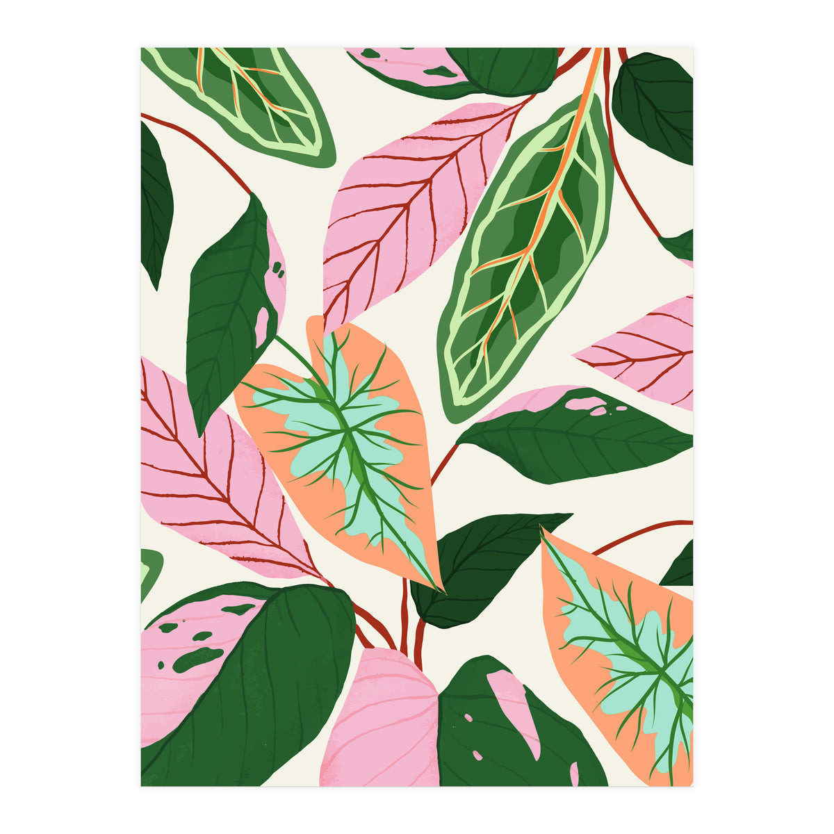 The Inseparable V.01, Nature Botanical Plants, Blush Leaves Modern Boho, Pastel Illustration Garden (Print Only)