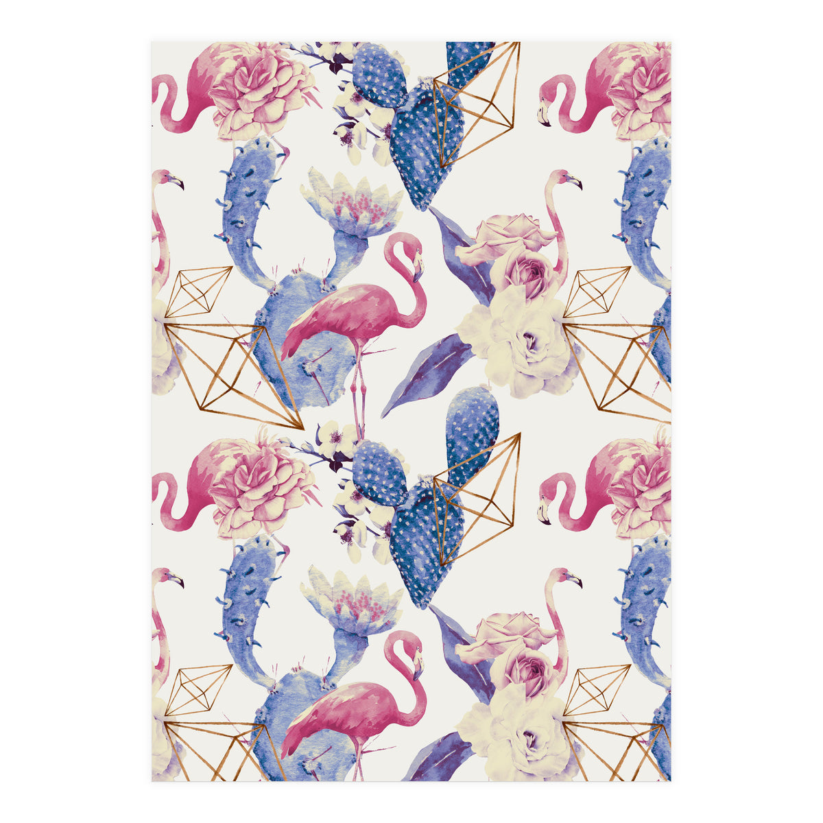 Flamingos, geometric and flowers 02 (Print Only)
