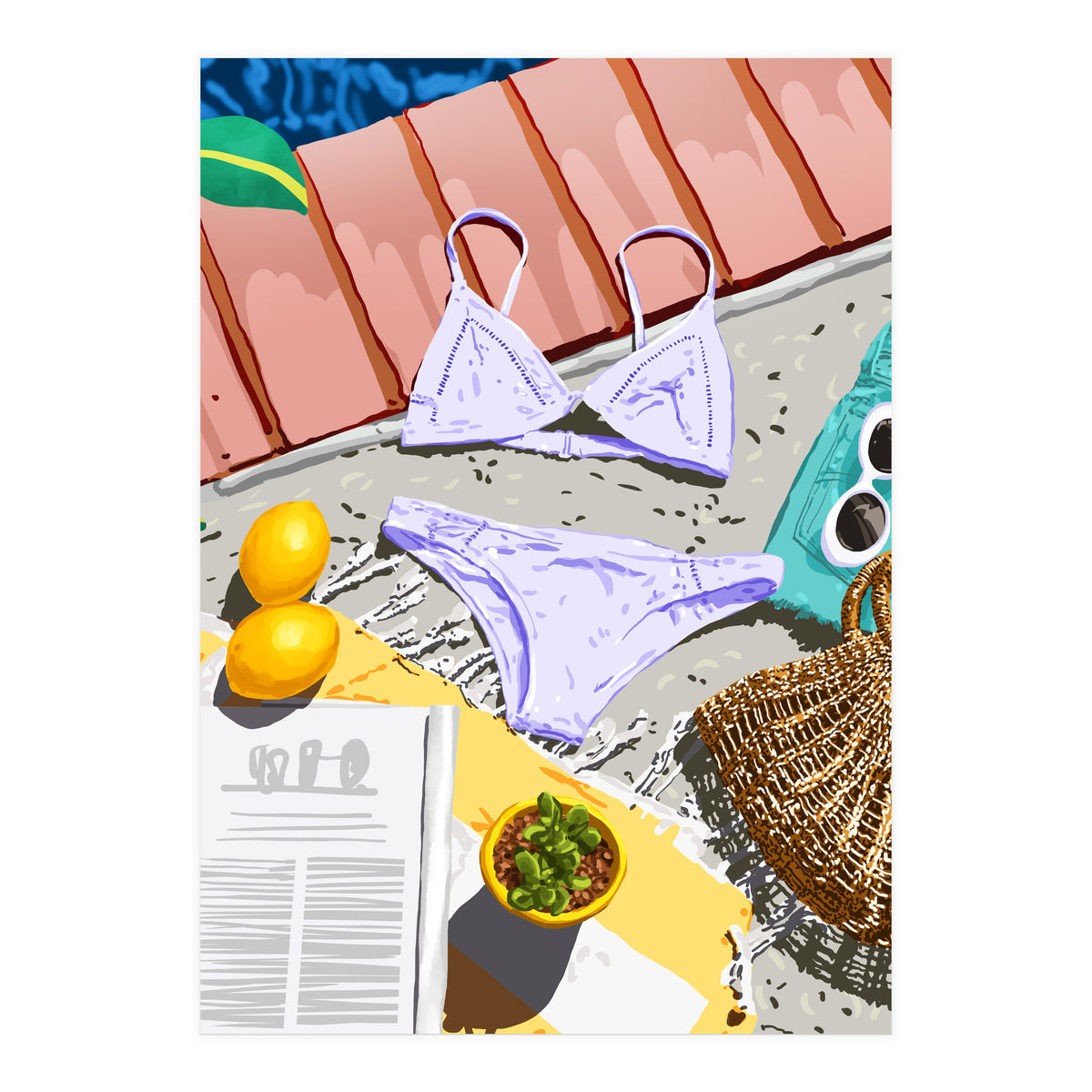 Summer on my mind, Tropical Travel Swimming Pool Fashion Illustration, Eclectic Beachy Summer Bikini (Print Only)