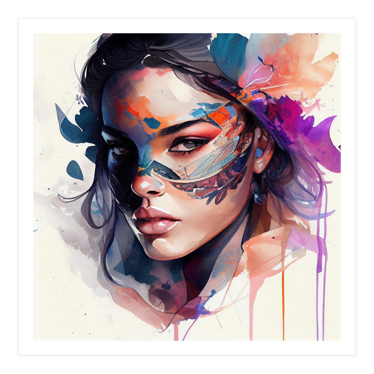 Watercolor Carnival Woman #8 (Print Only)