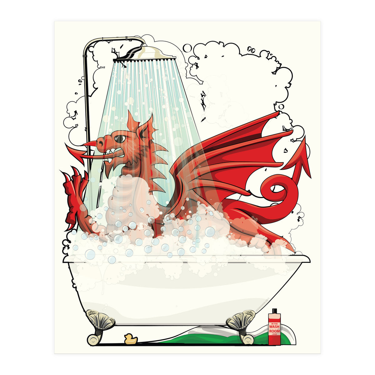 Welsh Dragon in the Bath, Funny Bathroom Humour, Wales, Britain, United Kingdom  (Print Only)