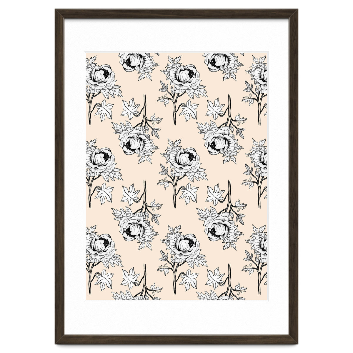 Drawing pattern of roses to pencil on beige