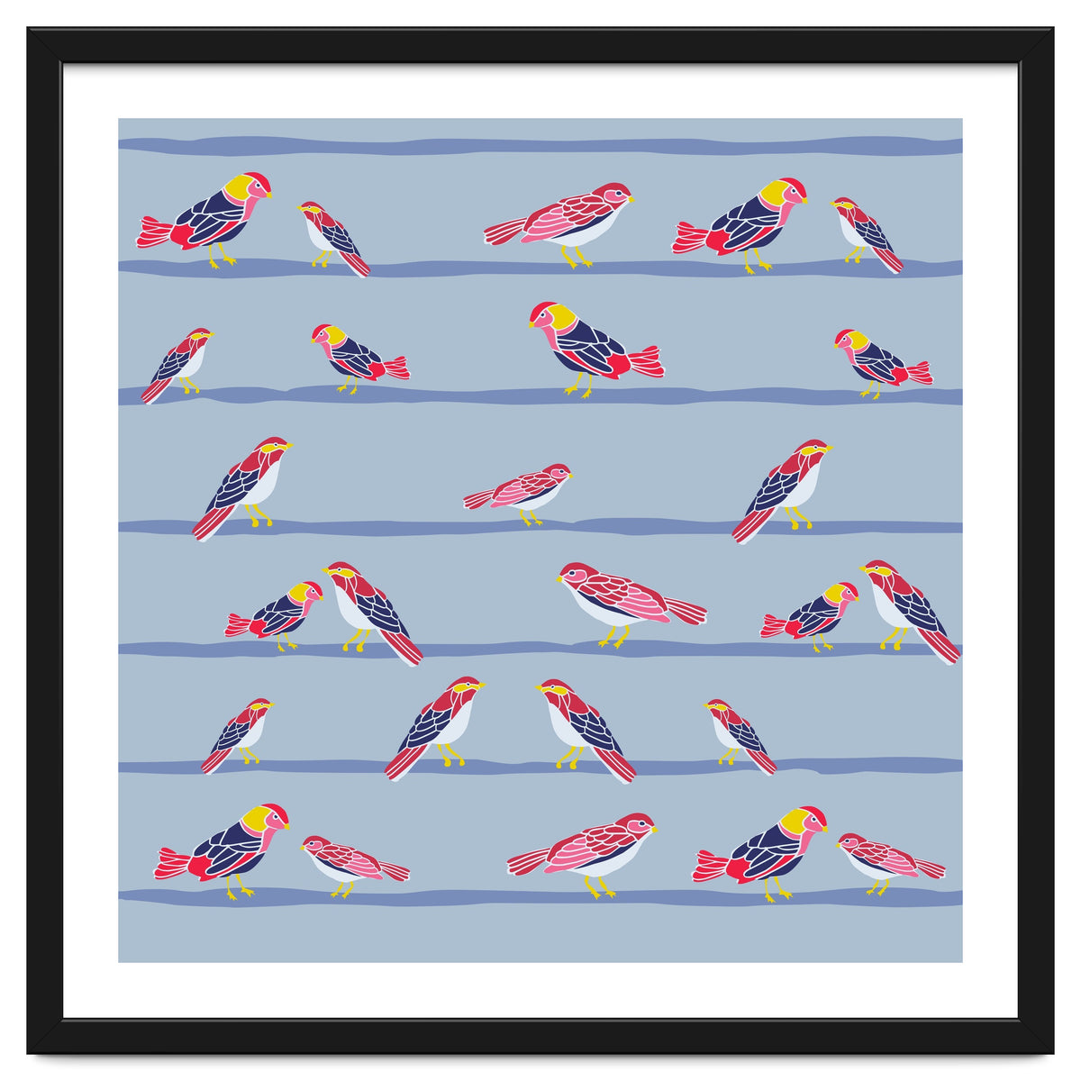 Colorful birds on a wire pattern