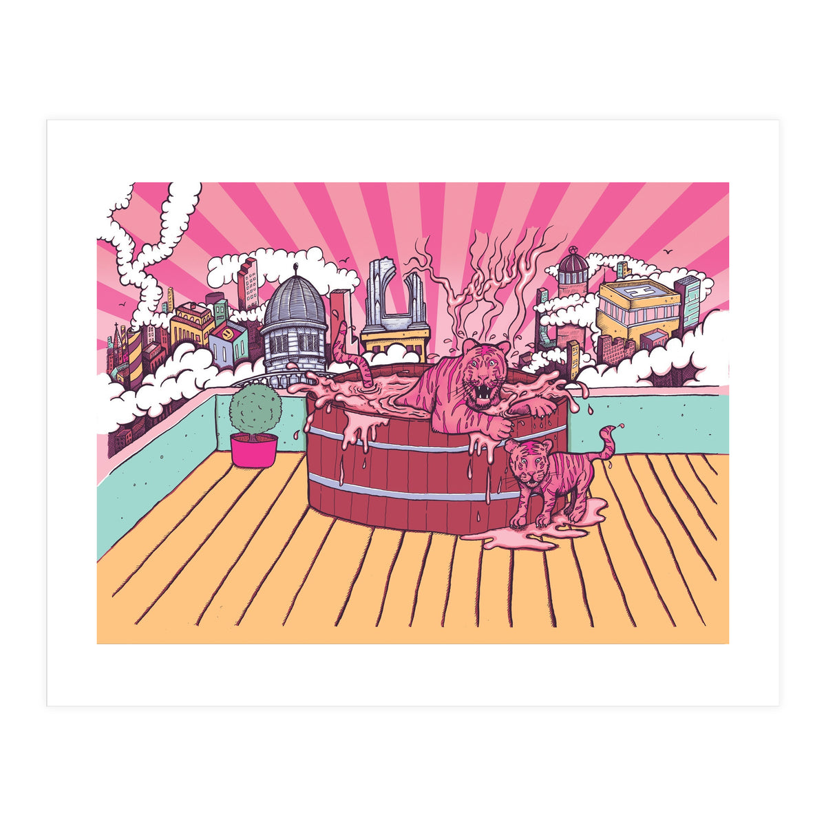 Strawberry Tigers Rooftop Jacuzzis Abbeydale Brewery x Lewy  12.4% ABV Strawberry, Chocolate, Smoked, Cherry Wood-chipped, Imperial Dessert Stout.  (Print Only)