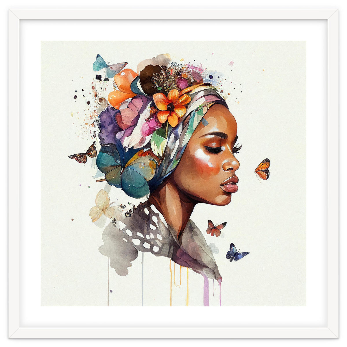 Watercolor Floral Muslim African Woman #3