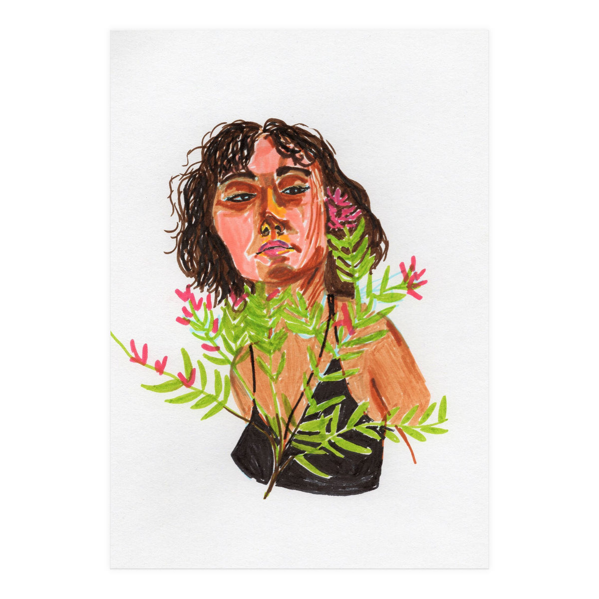 Portrait Lady with Flowers (Print Only)