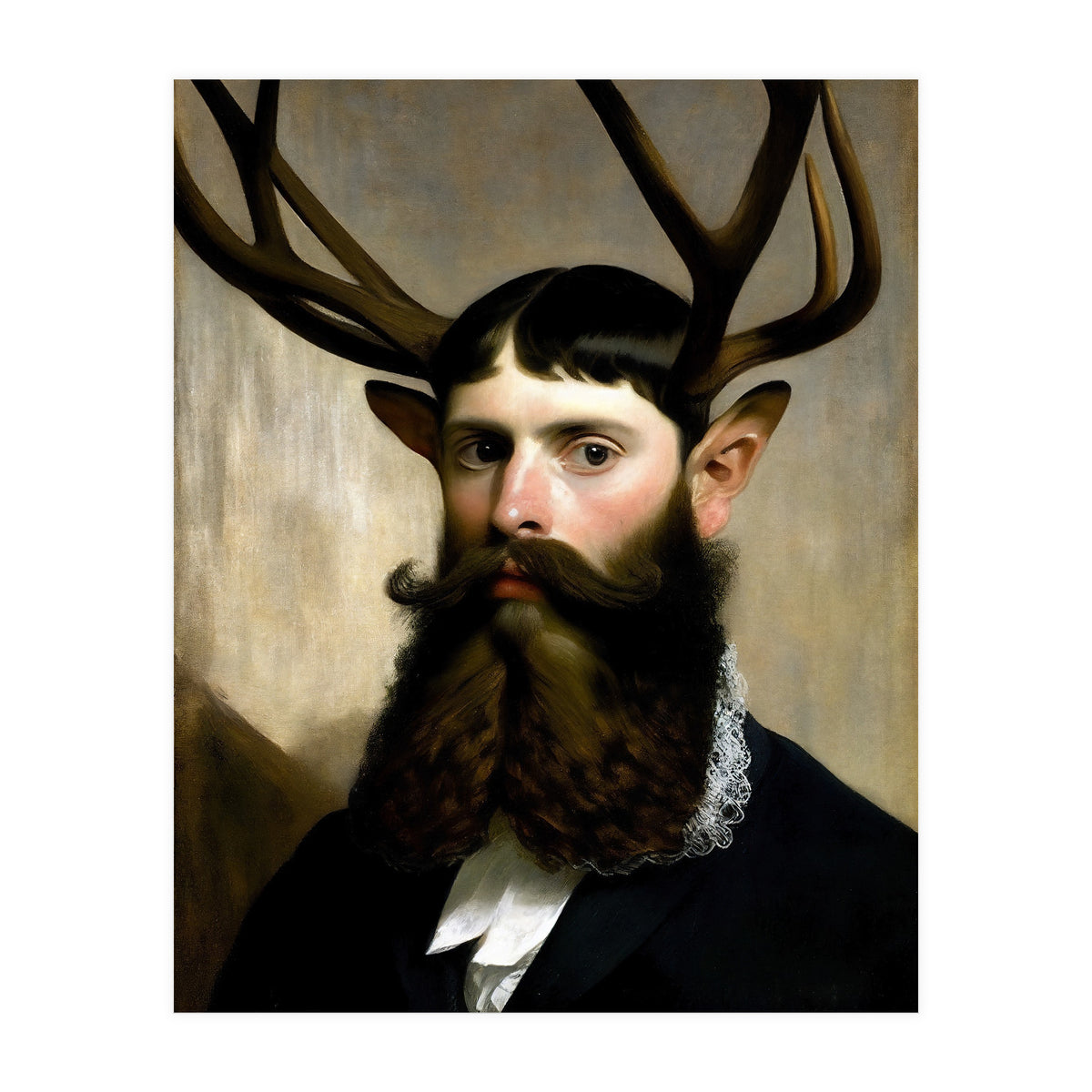 Man Stag Surreal Oil Painting (Print Only)