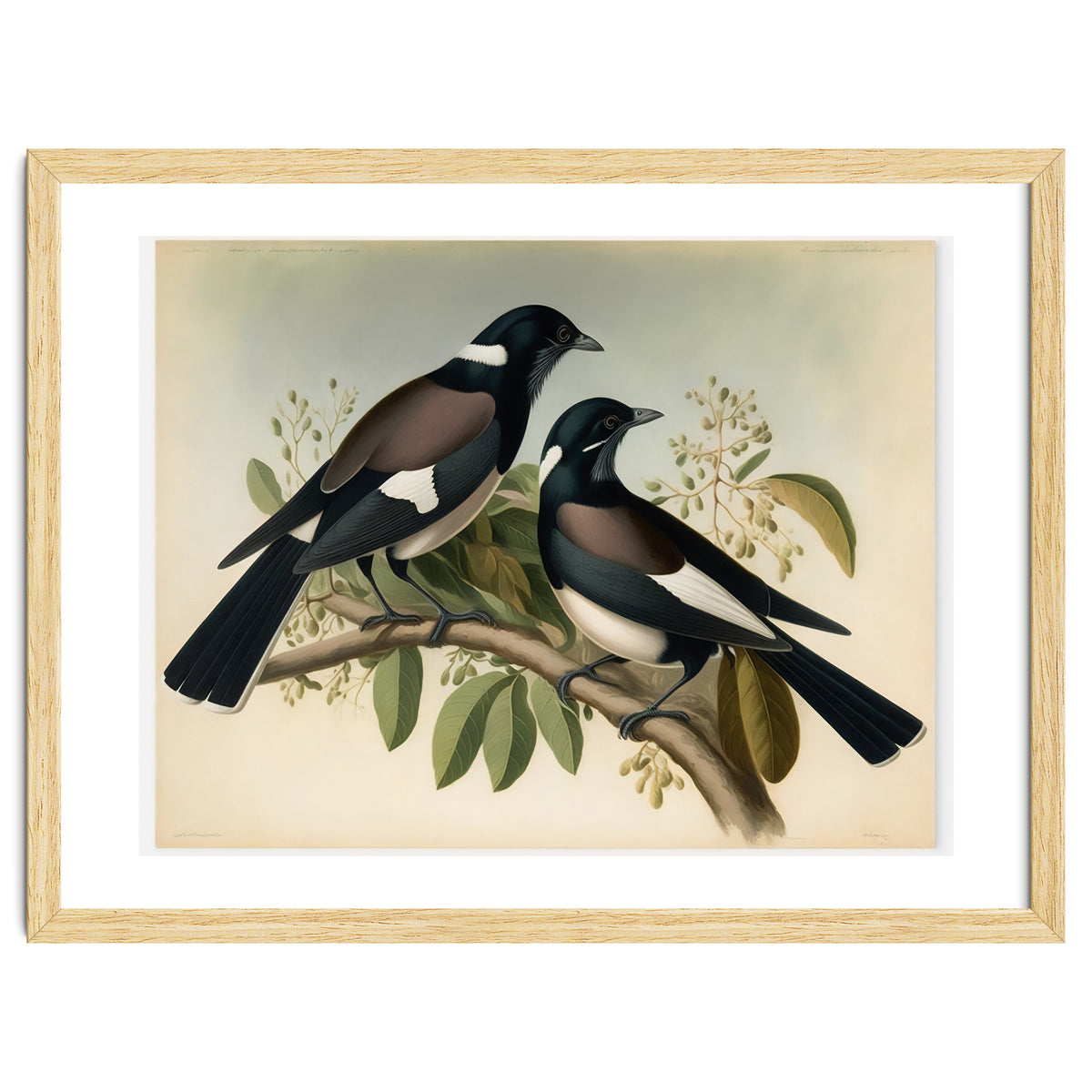 Magpies Vintage Painting