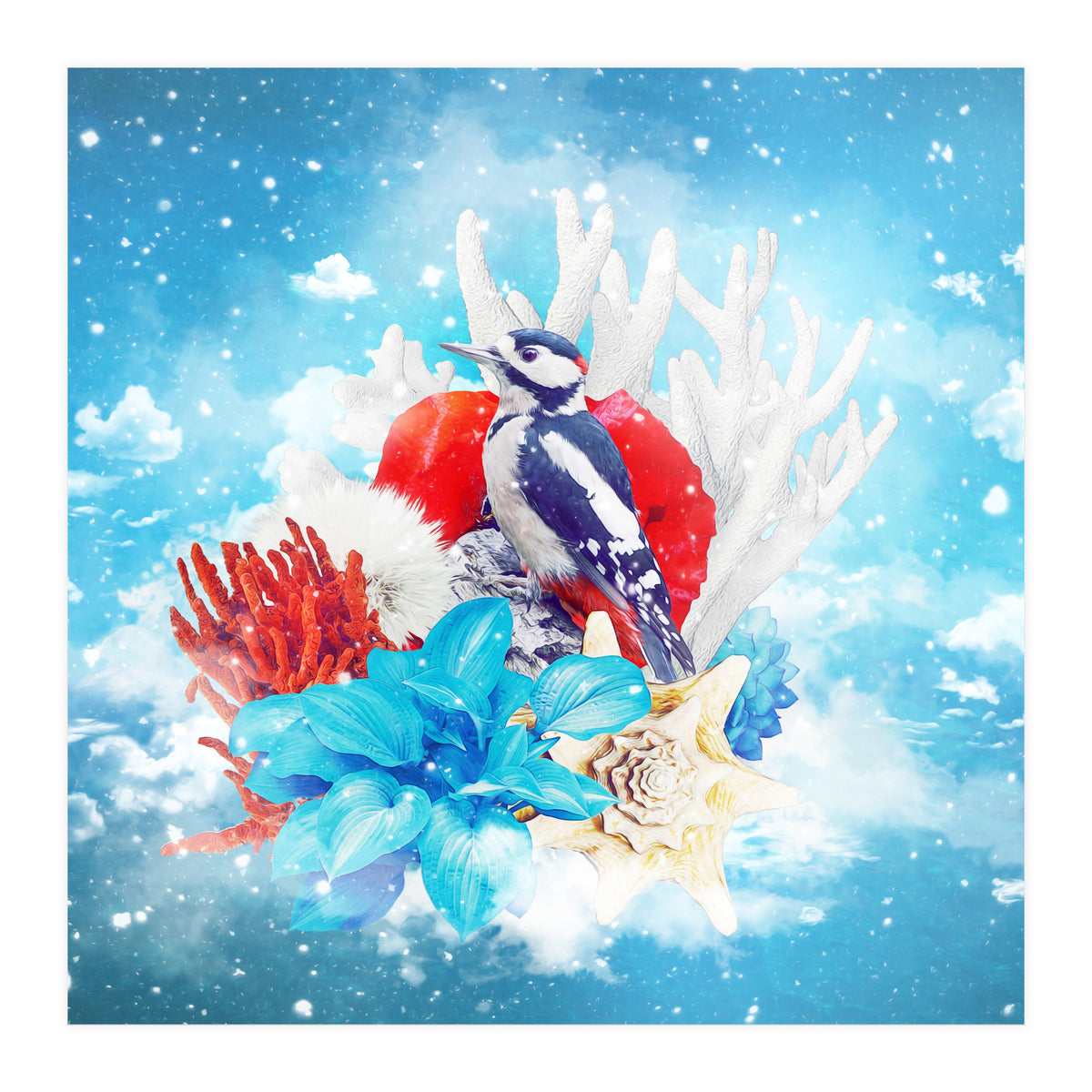 Floral Woodpecker In Winter (Print Only)