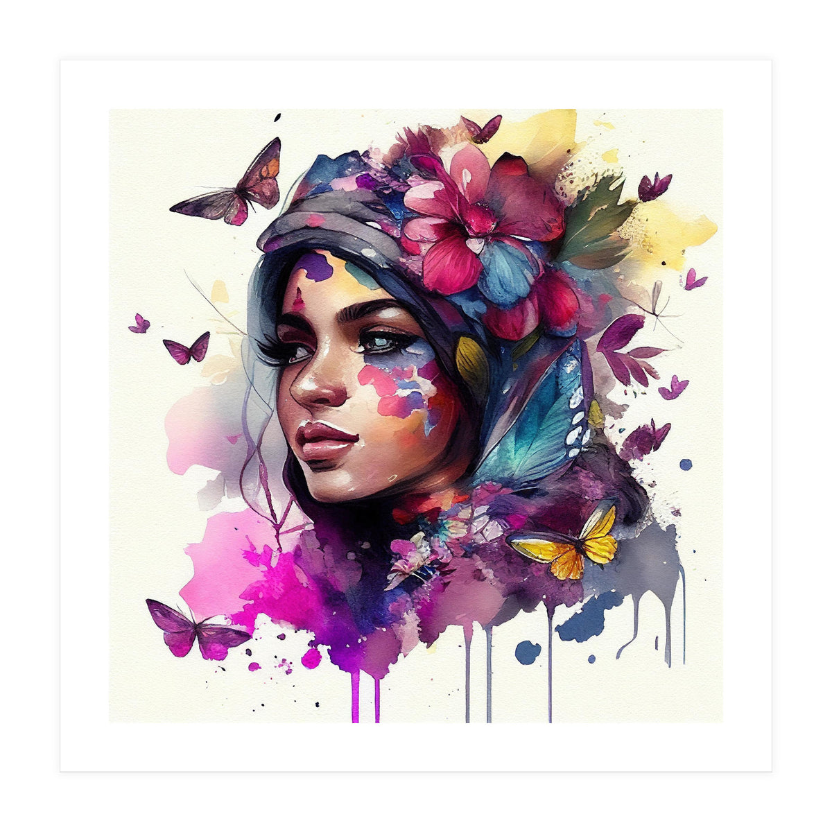 Watercolor Floral Arabian Woman #9 (Print Only)