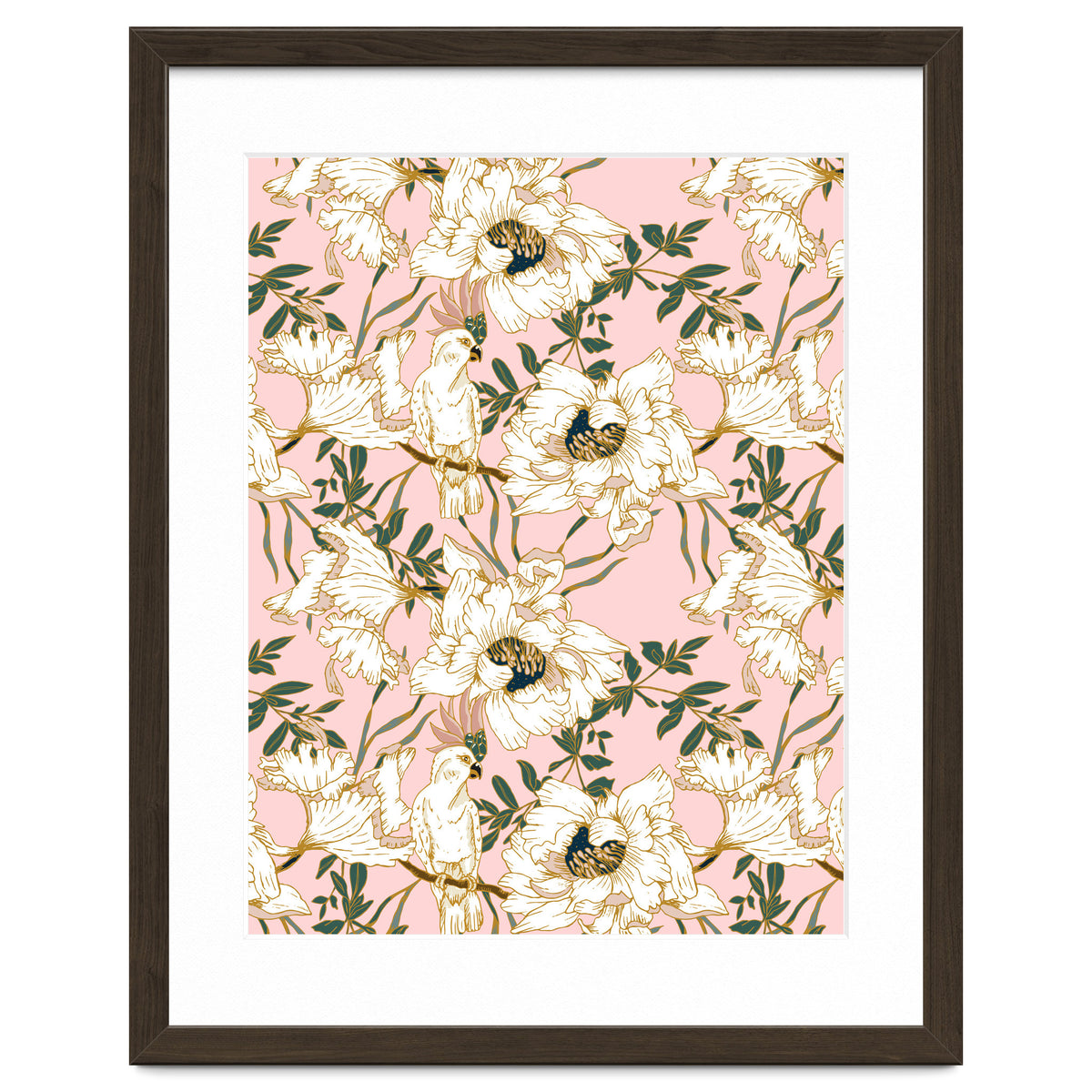 Exotic birds on flowers