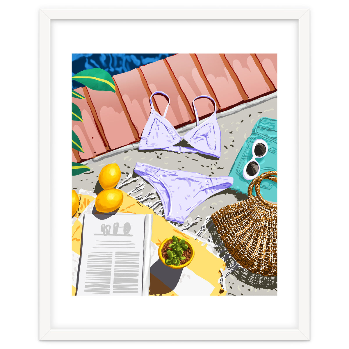 Summer on my mind, Tropical Travel Swimming Pool Fashion Illustration, Eclectic Beachy Summer Bikini