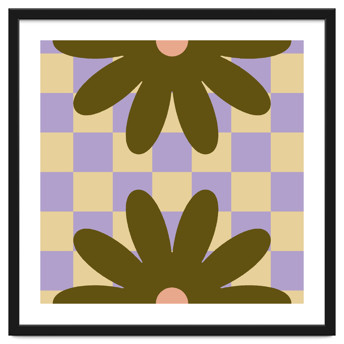 Retro Geometric Simple Flower on Checkerboard