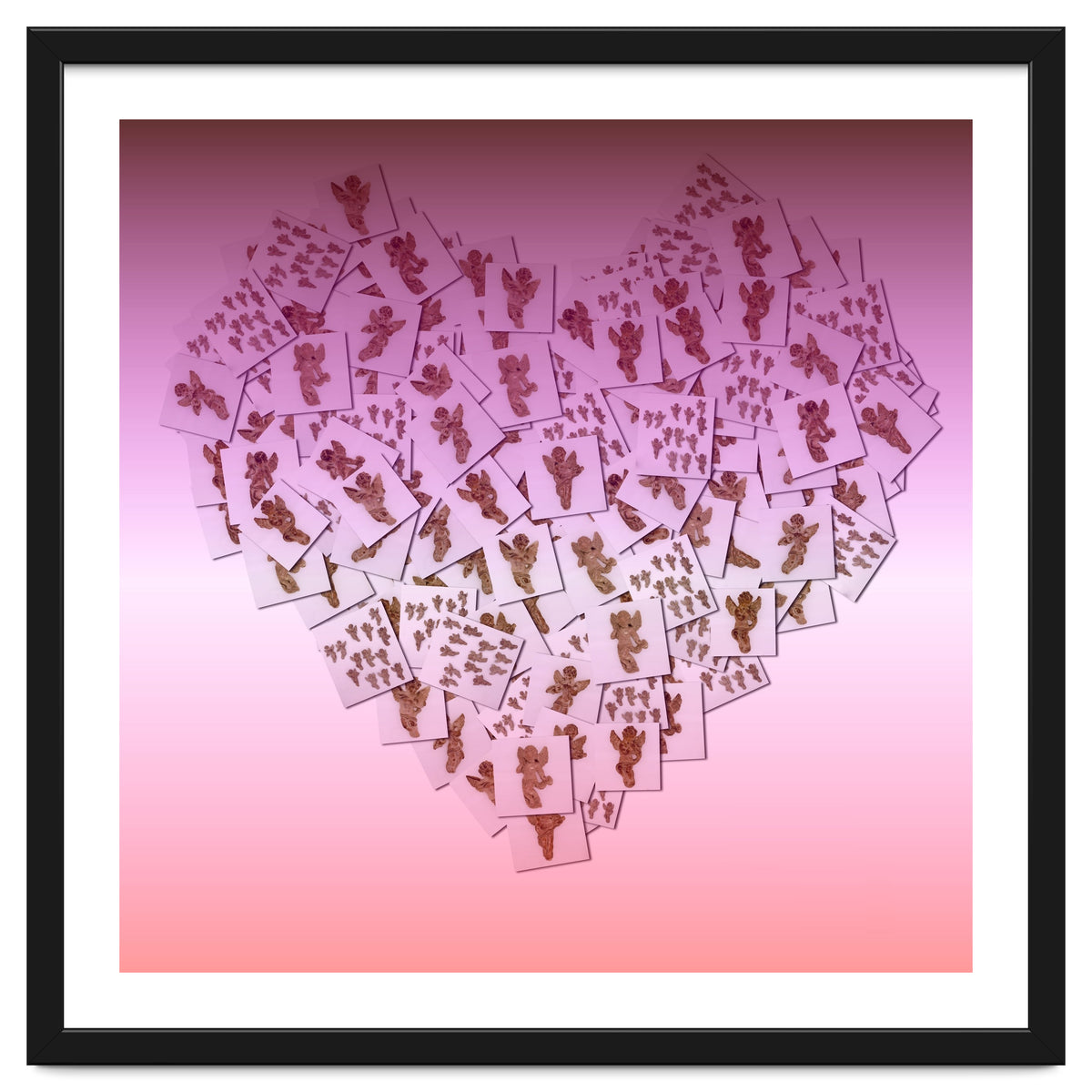 Heart collage of golden Cupid like characters