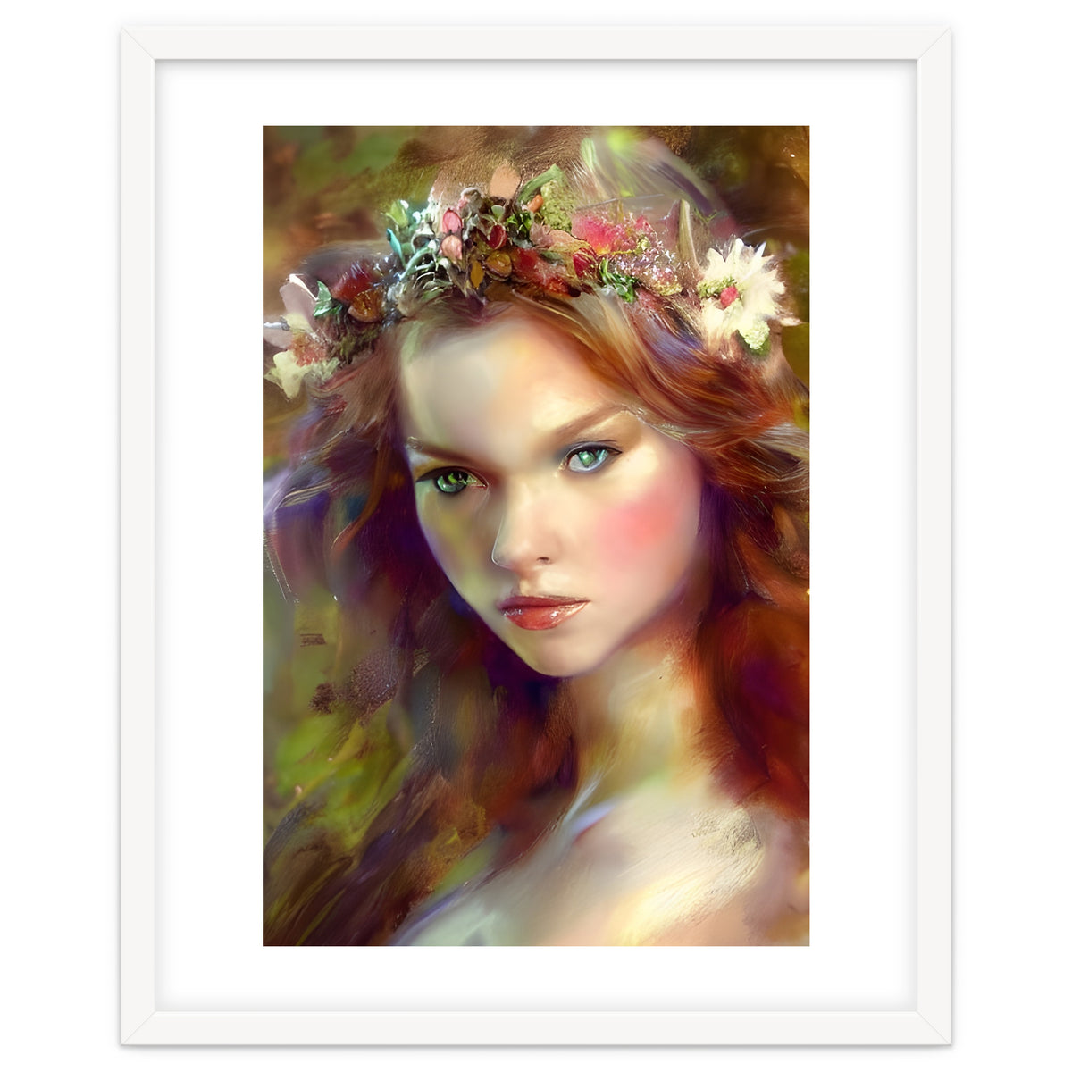 Dreamy kitschy Maiden with Flower Wreath