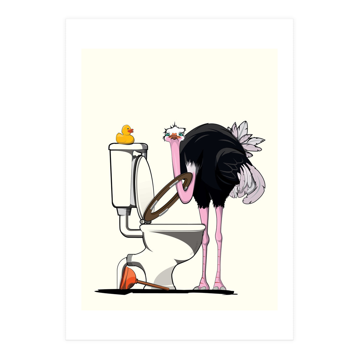 Ostrich on the Toilet, Funny Bathroom Humour (Print Only)