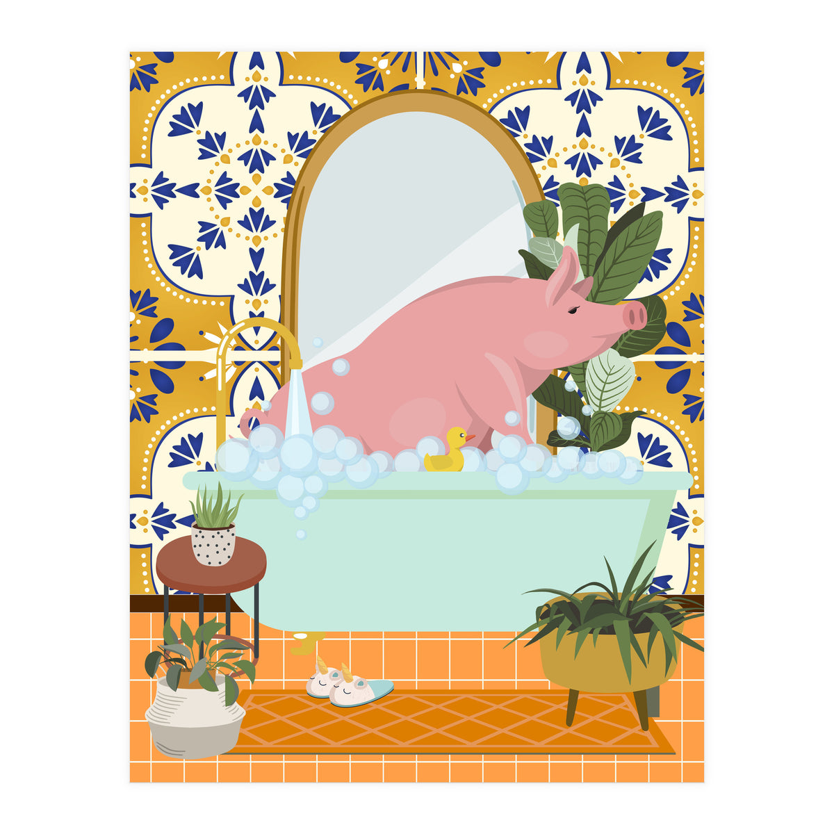 Piggie Bathing in Moroccan Style Bathroom (Print Only)