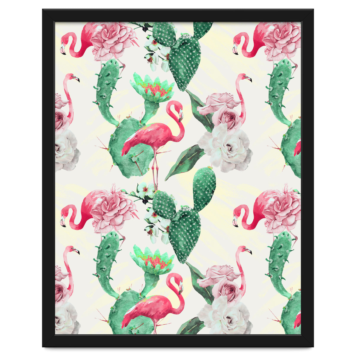 Flamingos, geometric and flowers