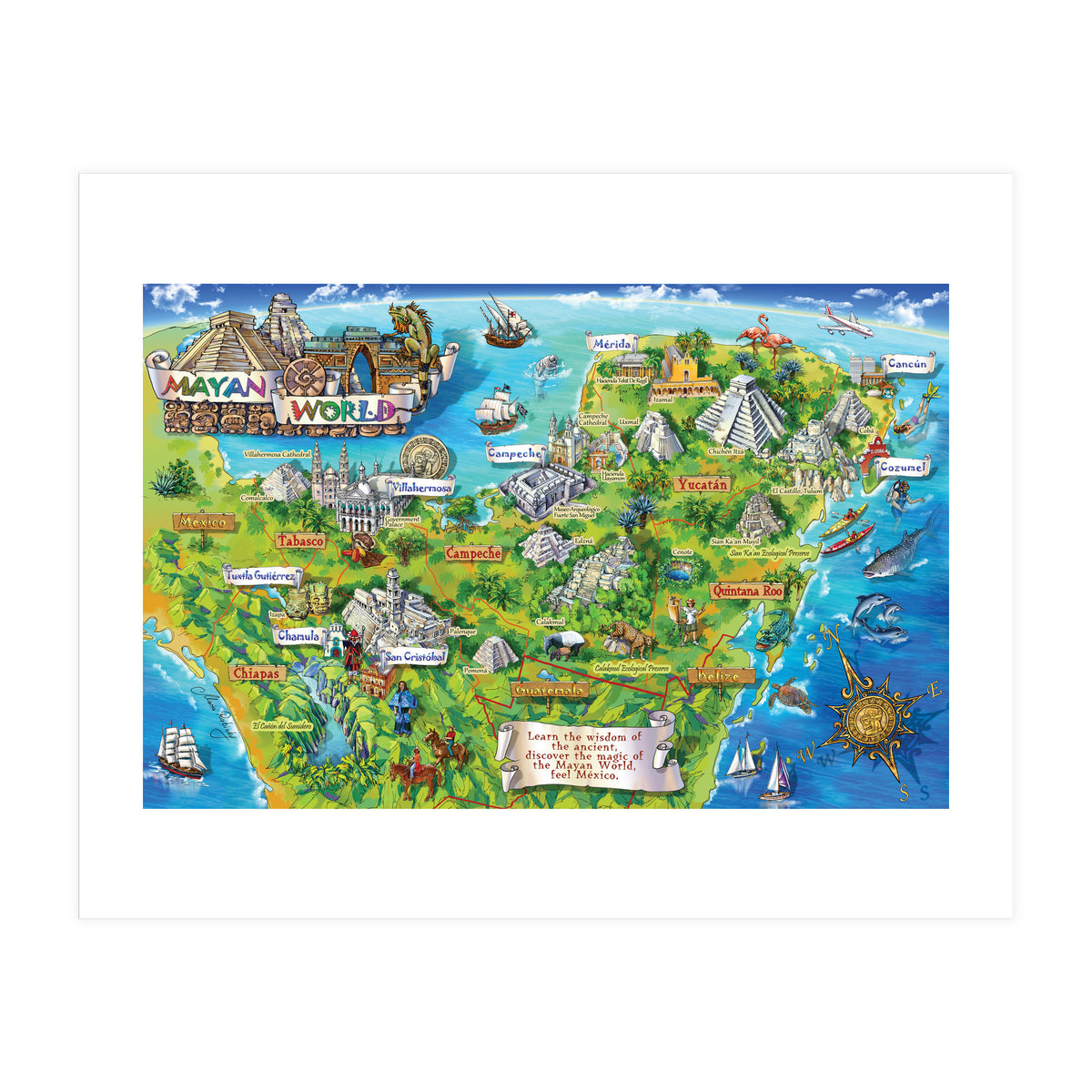 Yucatan Map Illustration (Print Only)