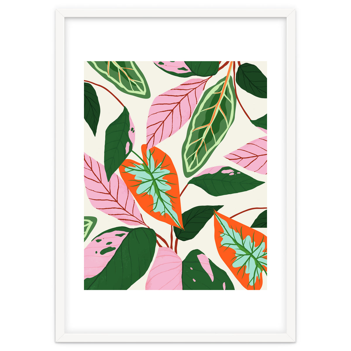 The Inseparable V.02, Nature Botanical Plants, Blush Leaves Modern Bohemian, Pastel Illustration Garden