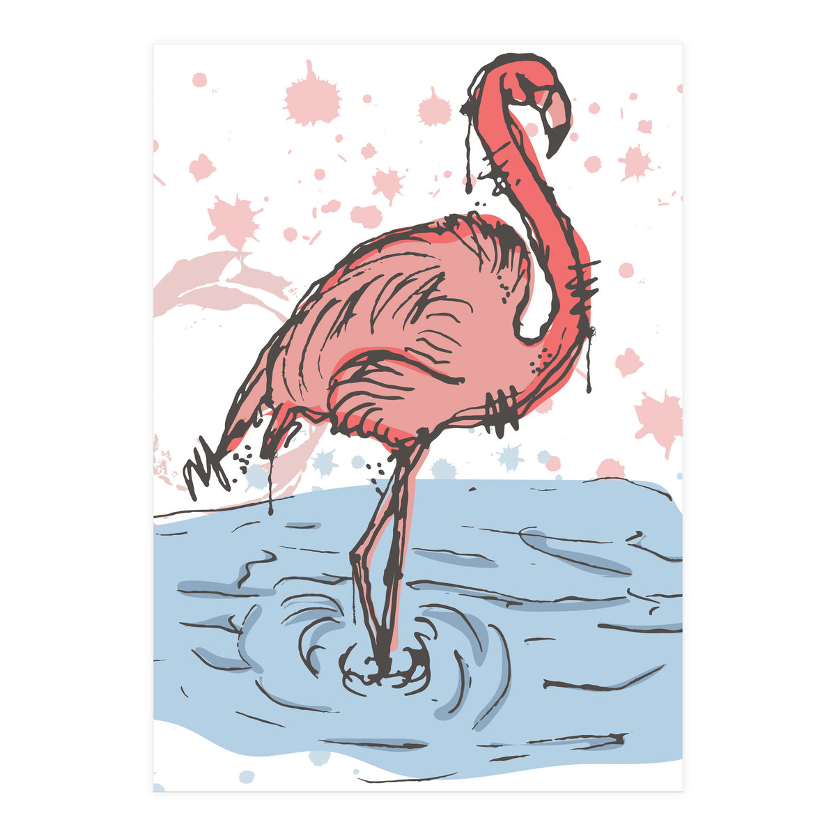 Flamingo Scribble sketch (Print Only)
