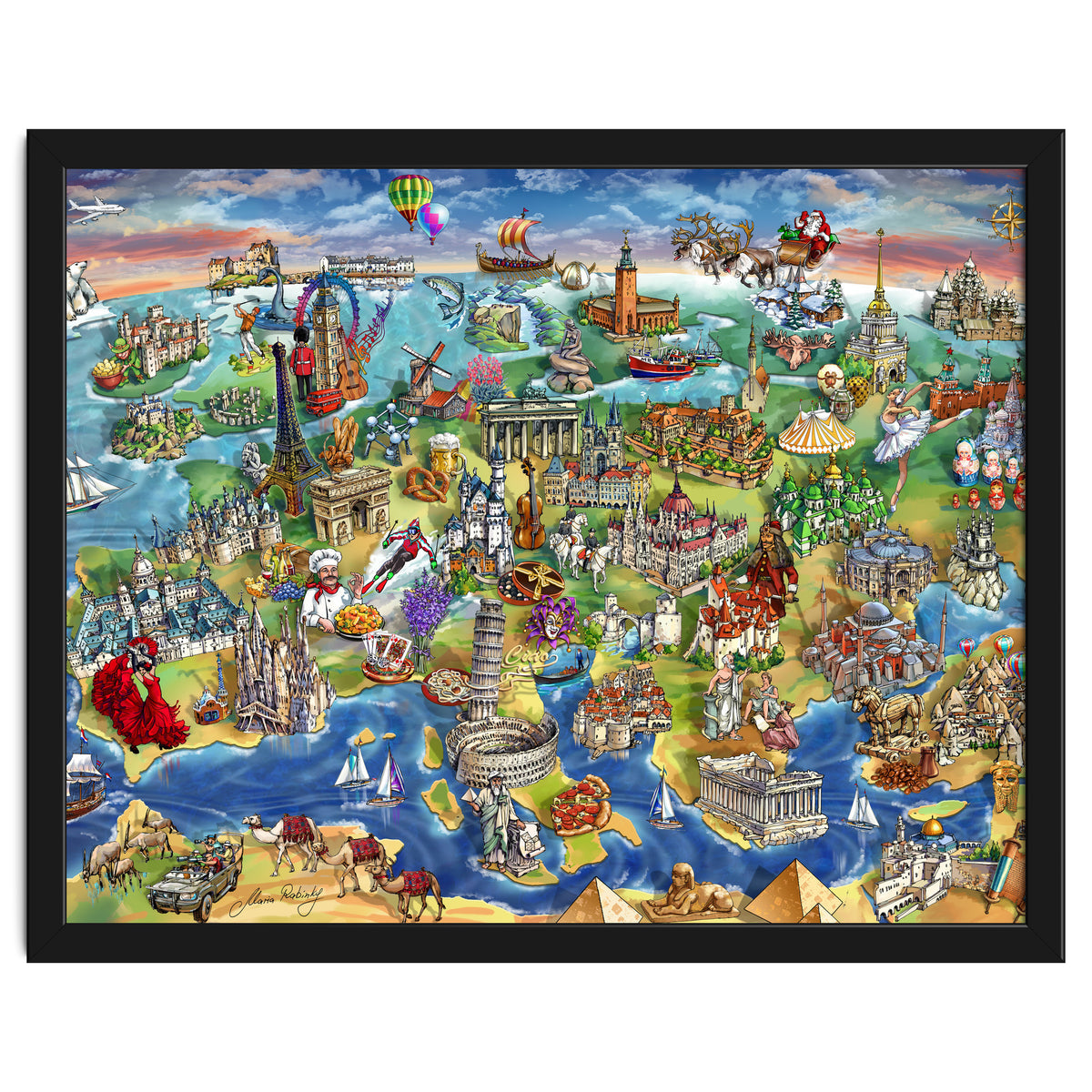 European World Wonders Illustrated Map