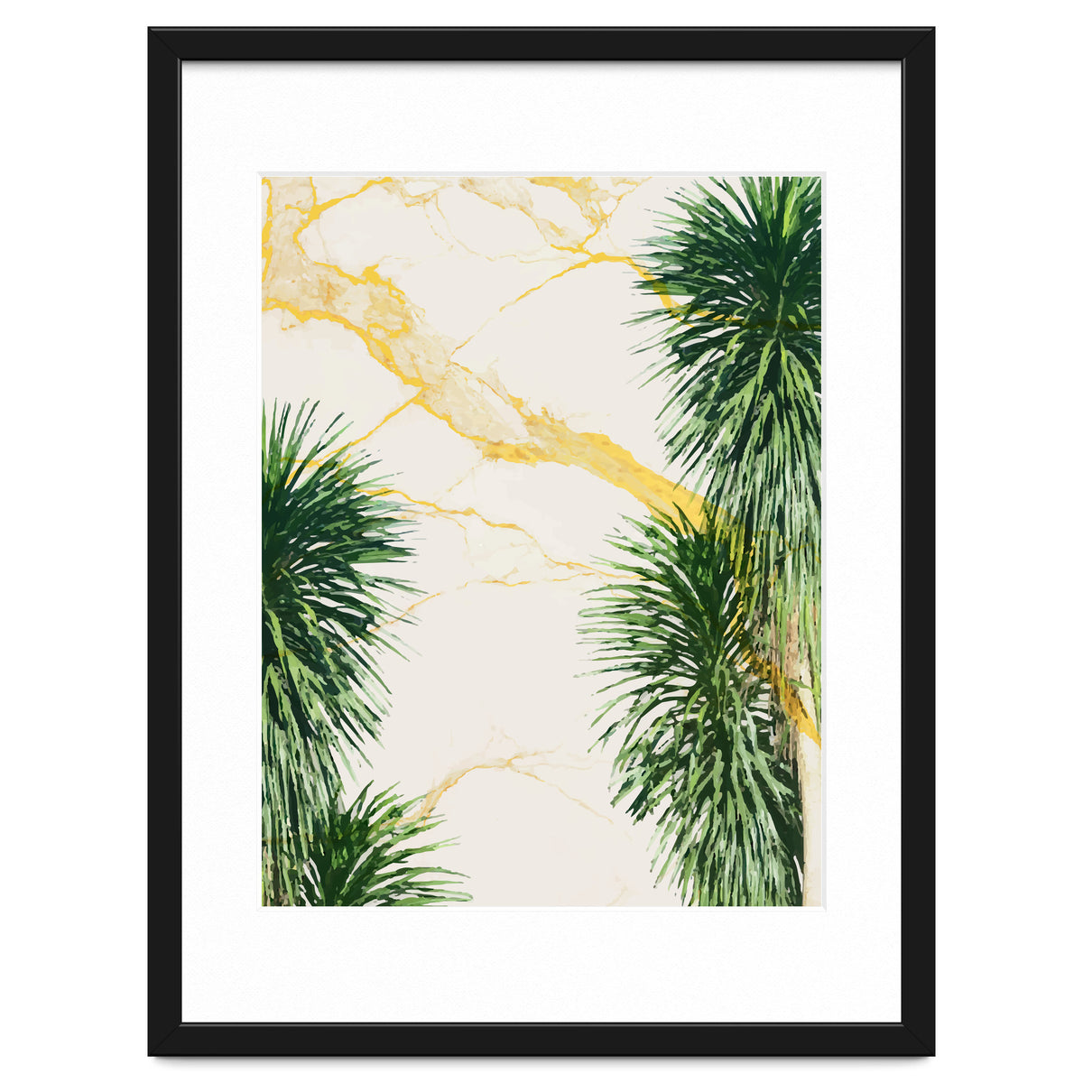 Gold marble texture with palm tree