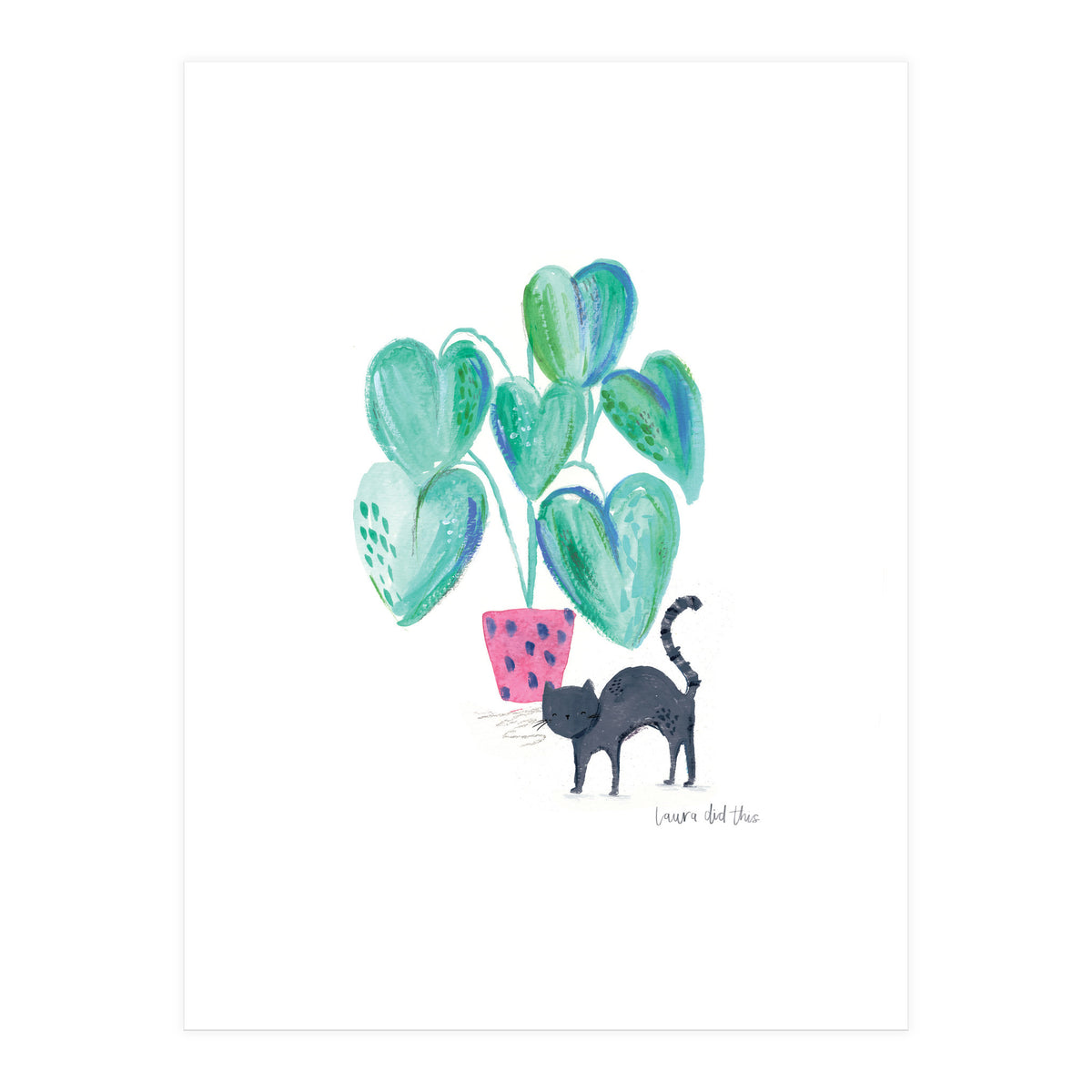 Cat And House Plant (Print Only)