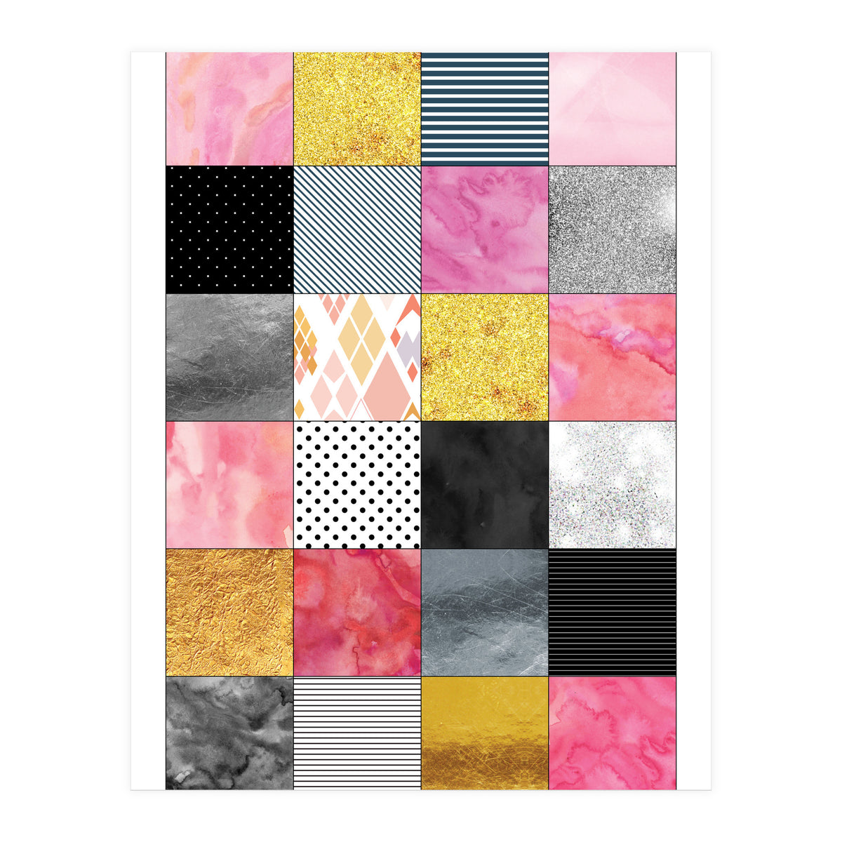 Pink Silver And Gold Quilt Art (Print Only)