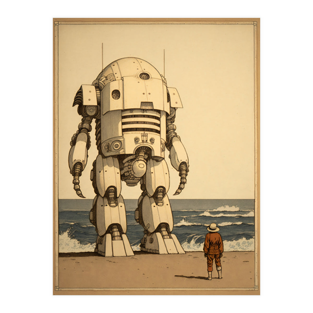 Giant Robot Japanese Woodblock Print (Print Only)