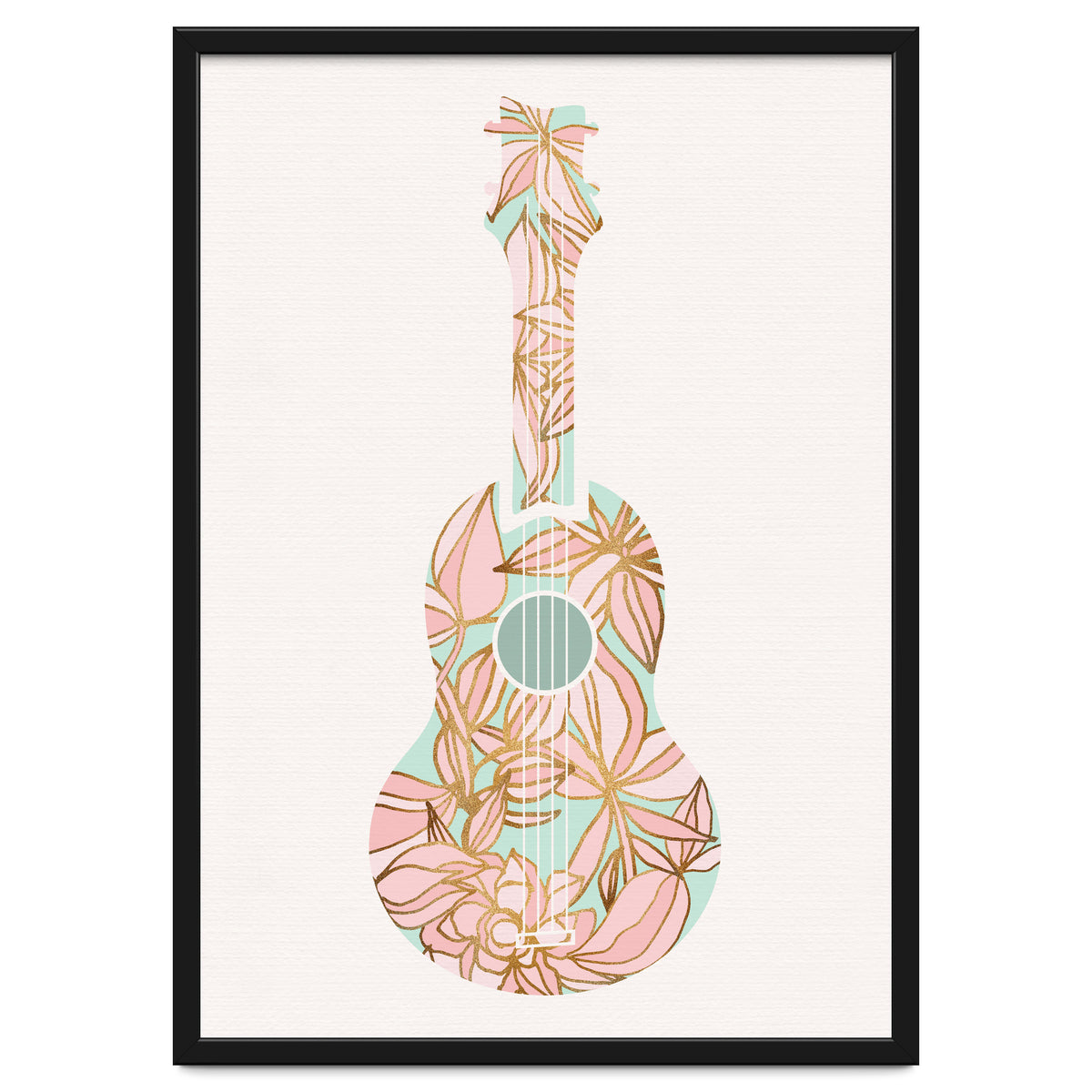 Aqua and Pink Floral Ukulele