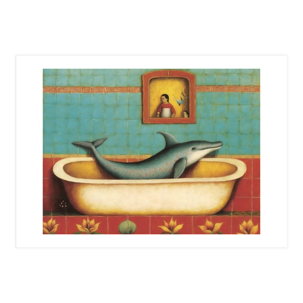 Dolphin In A Bath Folk Art (Print Only)