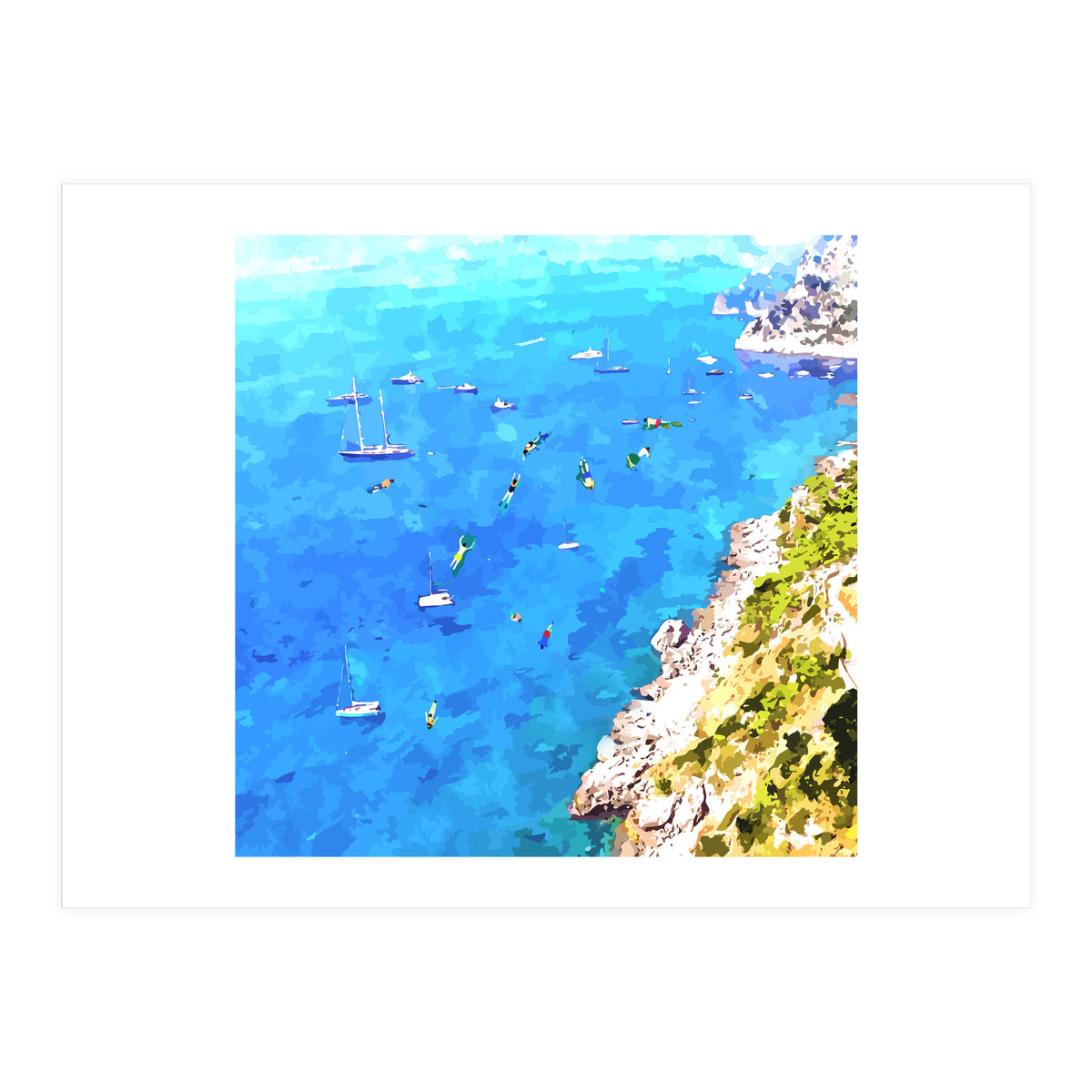 Capri Islands | Tropical Travel Summer Island | Ocean Sea Beach Swim Sail Painting  (Print Only)