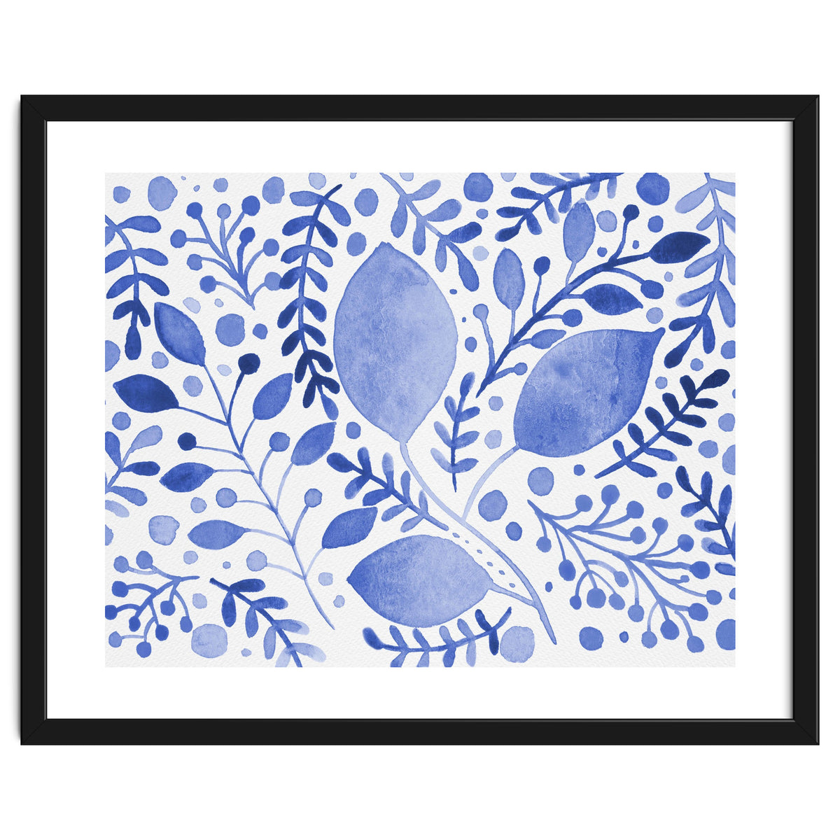 Watercolor branches and leaves - blue