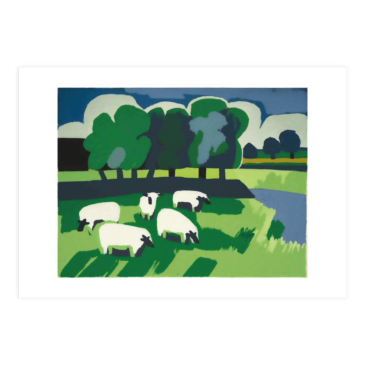 Sheep In A Field Impressionist Landscape (Print Only)