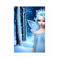 Cute 3d light blue Winter Fairy in the Forest (Print Only)