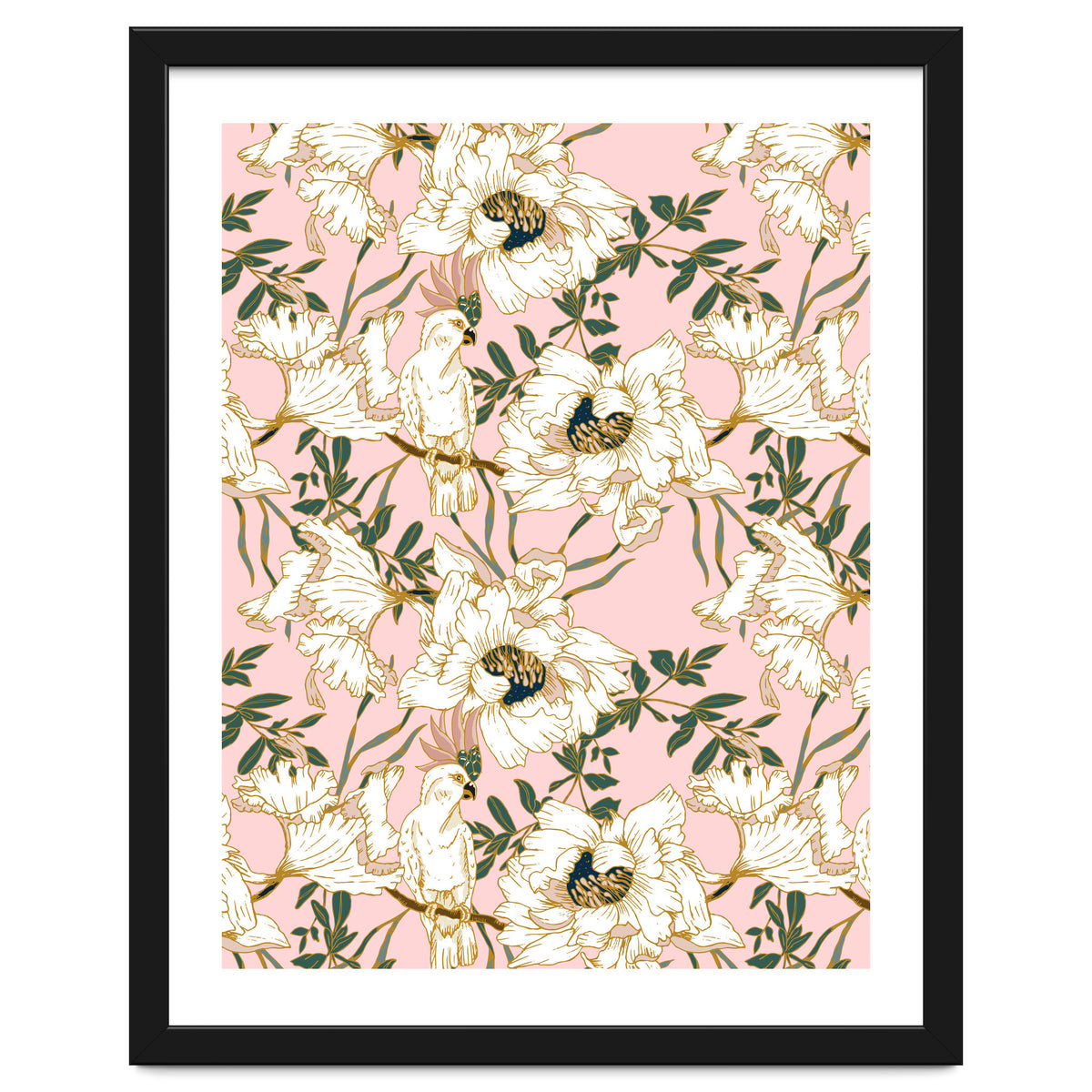 Exotic birds on flowers