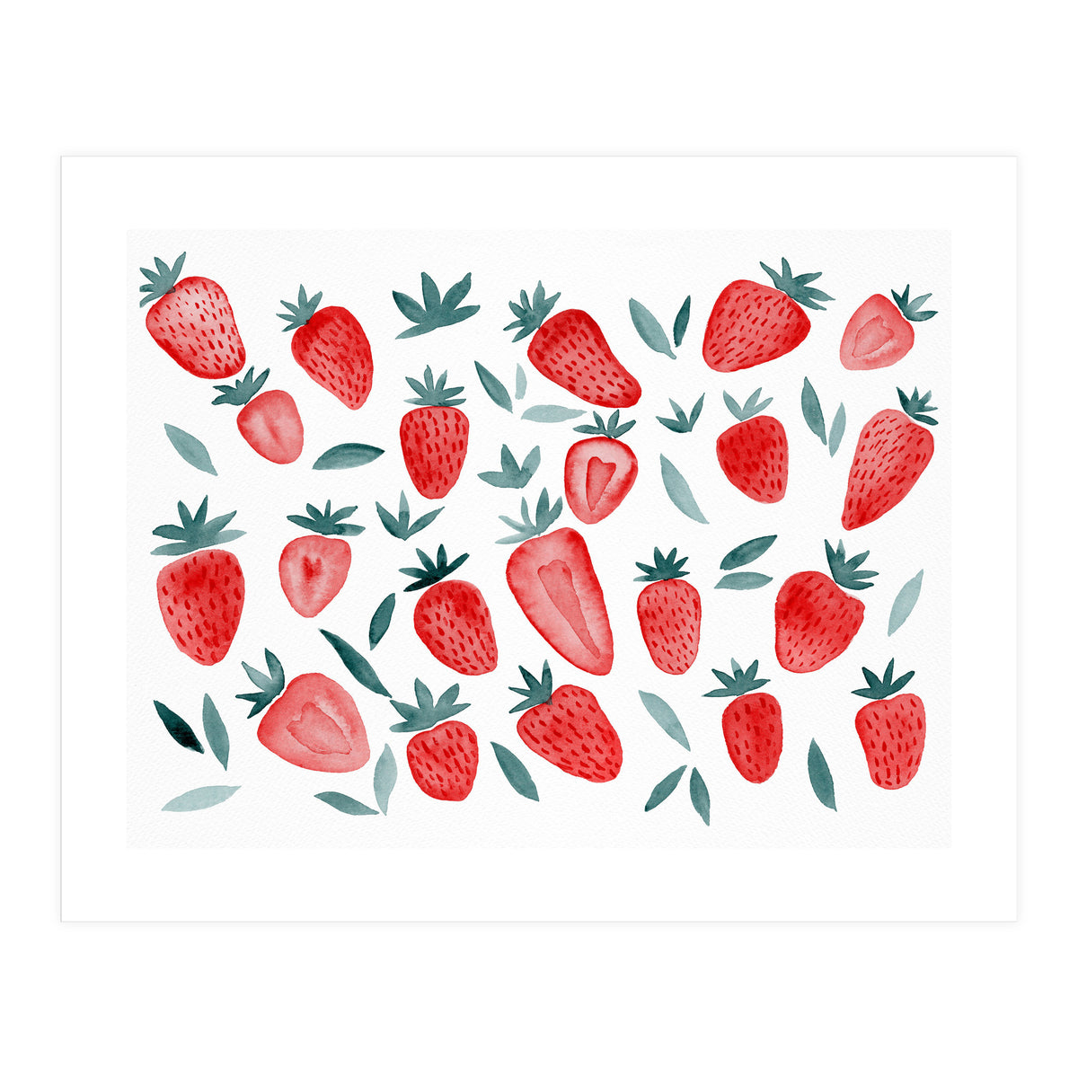 Strawberries - red and teal (Print Only)