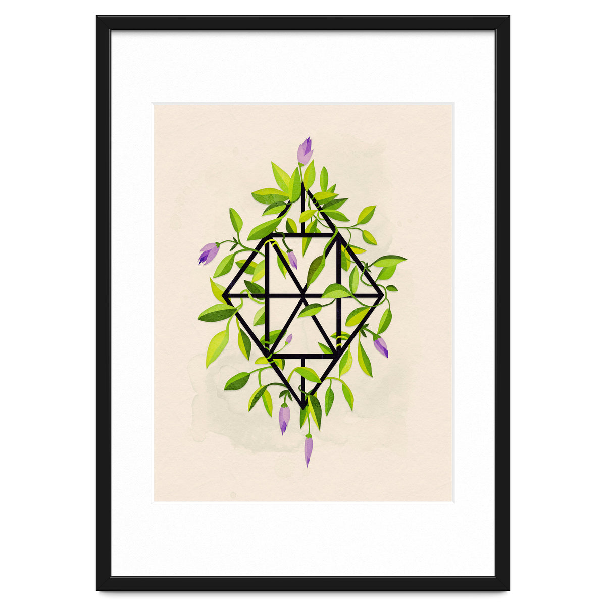 Geometric frame with leaves and flowers