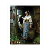 Farm Girl and Cow in Barn Oil Painting (Print Only) thumbnail