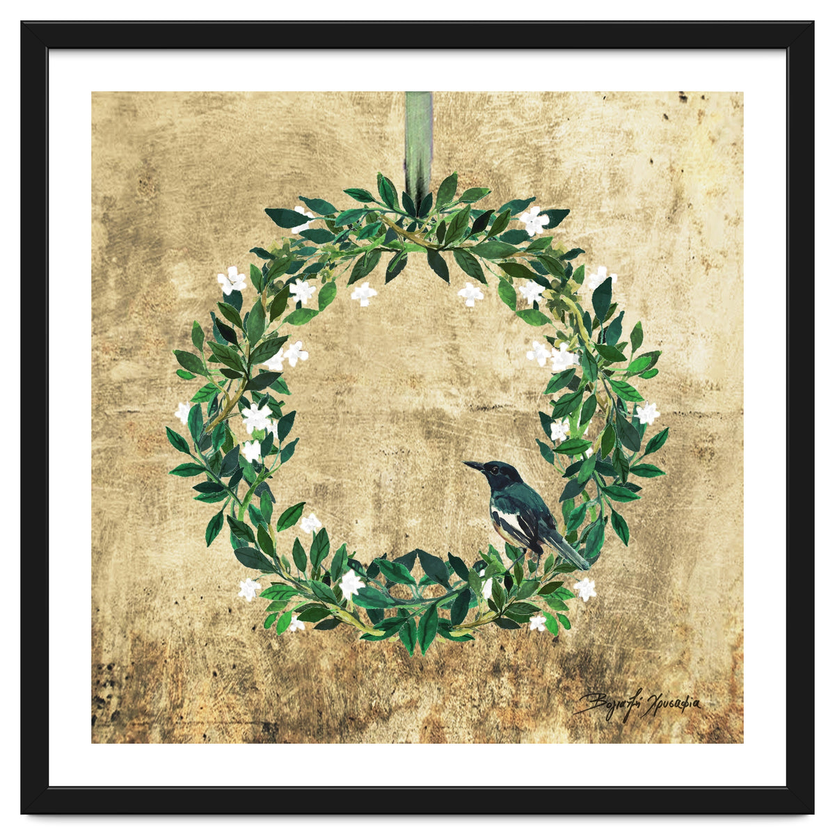 Wreath #White Flowers & Bird #Royal collection