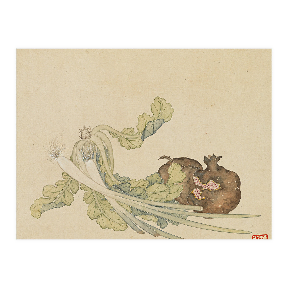 Wang Chengyu ~flowers, Vegetables, Pomegranates, Onions, Chinese Cabbage, Vegetables (Print Only)