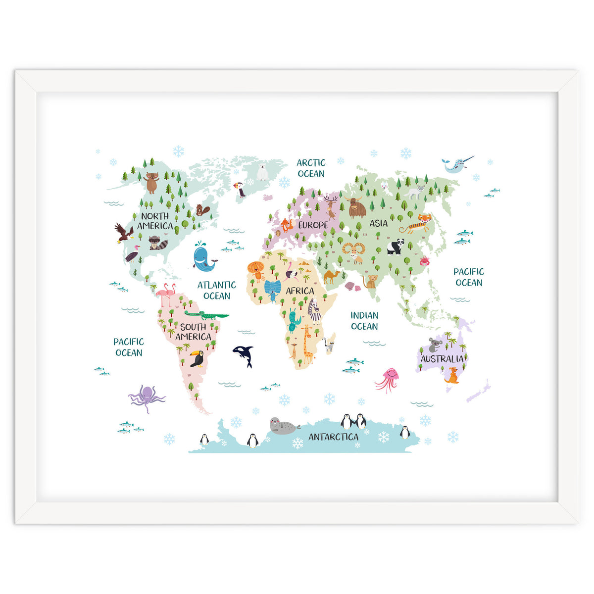 Pastel Animal World Map
