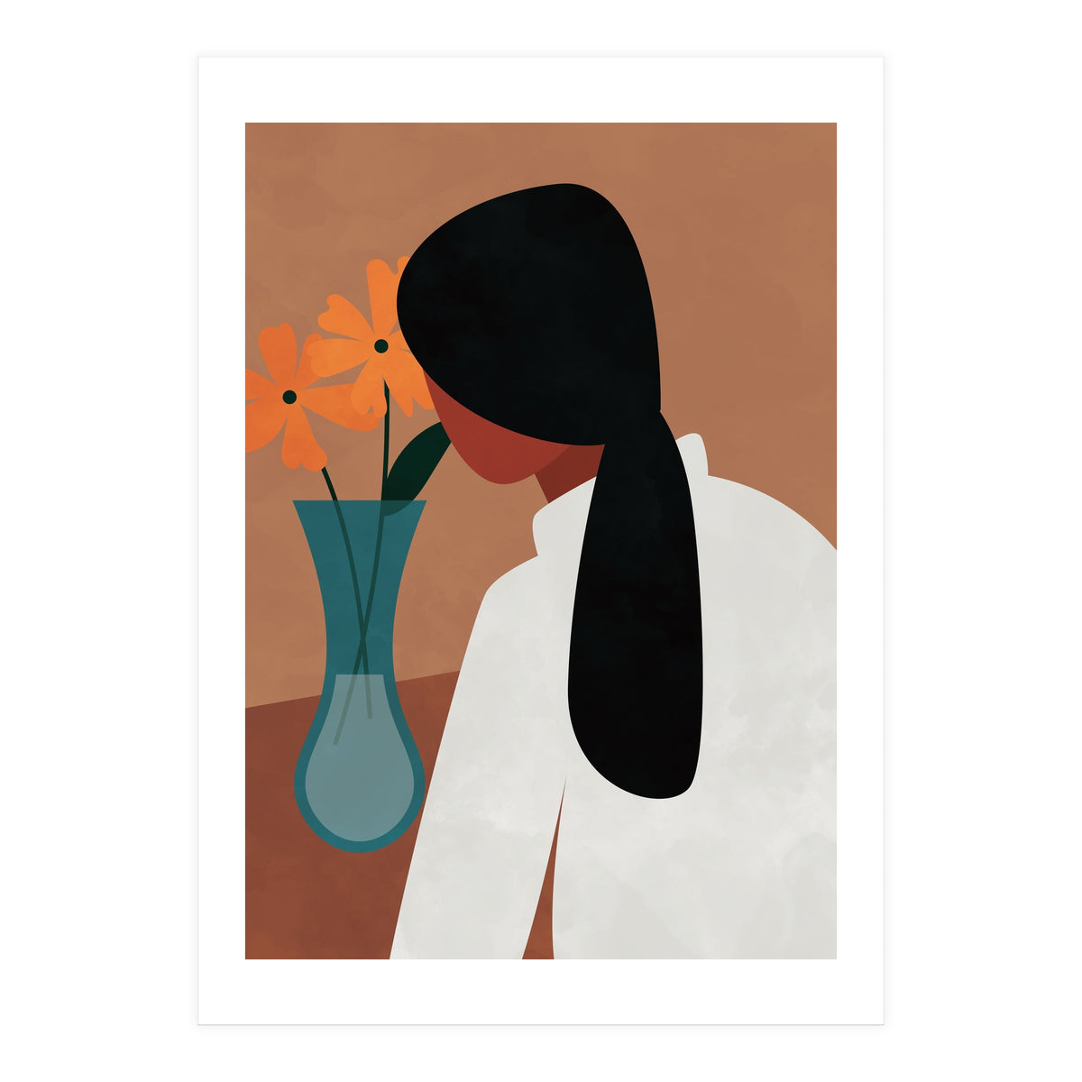 Modern Boho Woman with Flowers (Print Only)