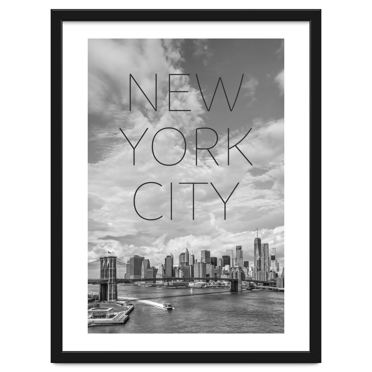 NYC Brooklyn Bridge & Lower Manhattan | Text & Skyline