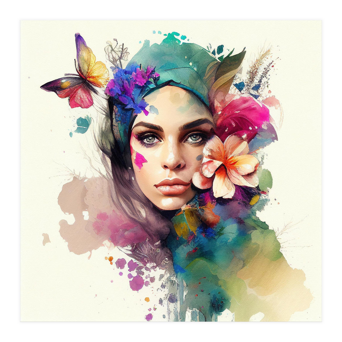 Watercolor Floral Arabian Woman #10 (Print Only)