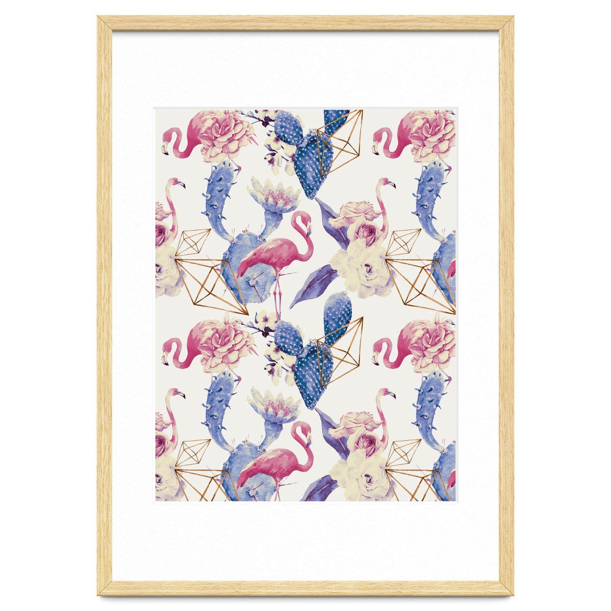 Flamingos, geometric and flowers 02