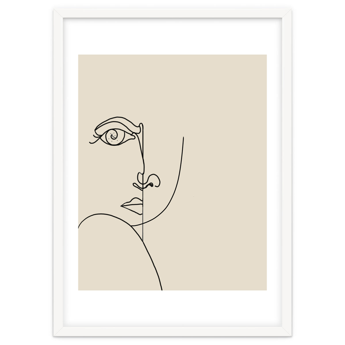 Looking Back : Moon Eyes, Abstract Face Line Art, Minimal Drawing Sketch People Scandinavian Neutral